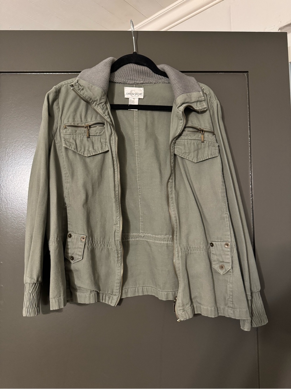 Caren Sport Olive Utility Jacket with Ribbed Collar